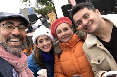 The writer (left) and his wife (second from left) dressed for winter with friends in Moldova.