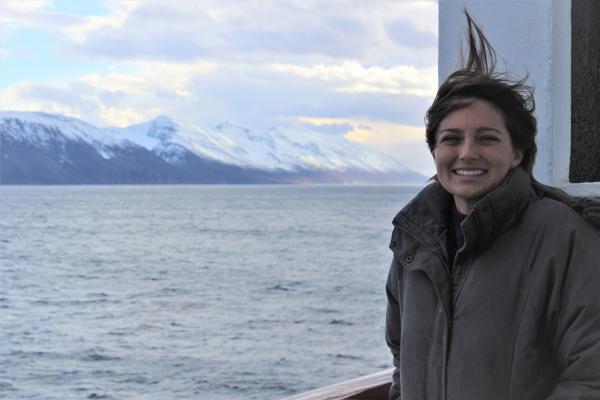 Shantel on the Peace Boat near Iceland. 