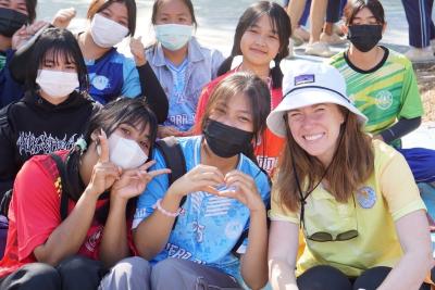 Caroline (right) with some of her students.